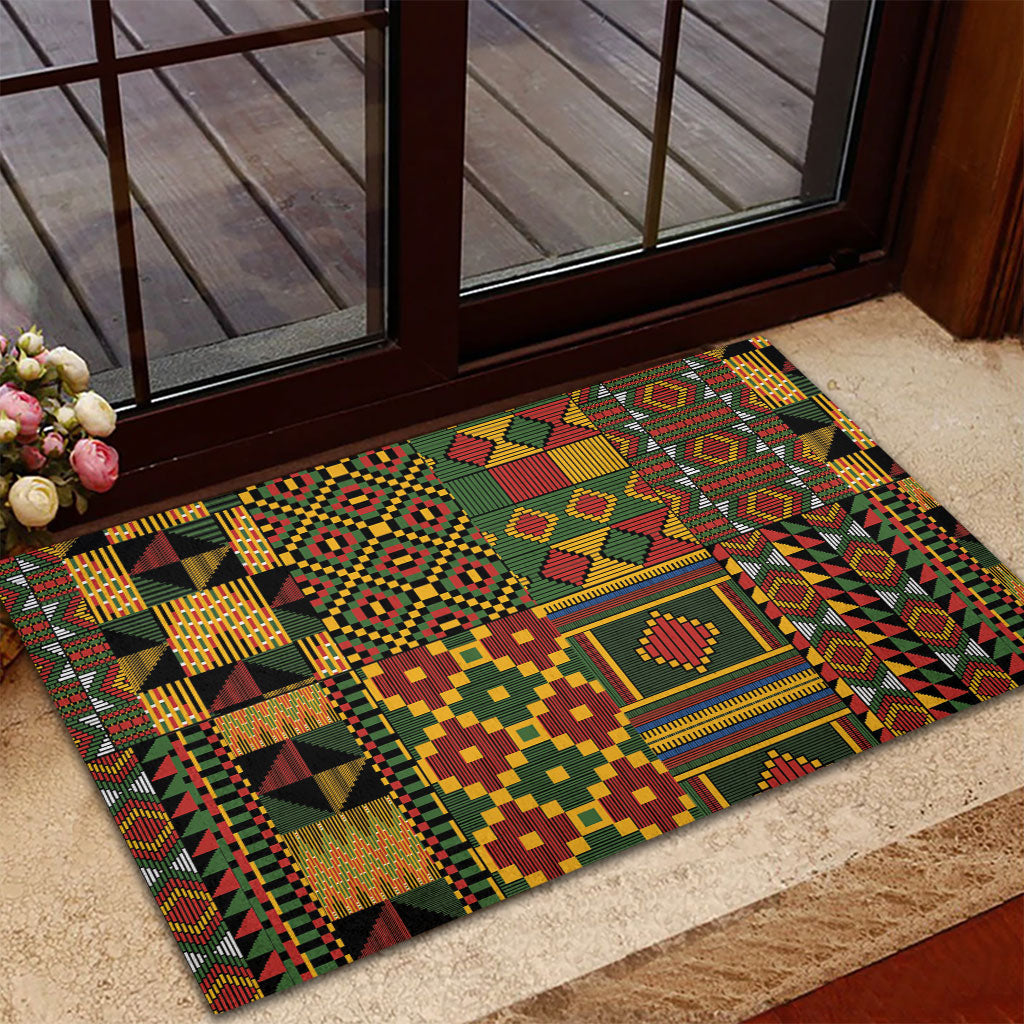 African American Quilt Kente Fusion Rubber Doormat Version 2