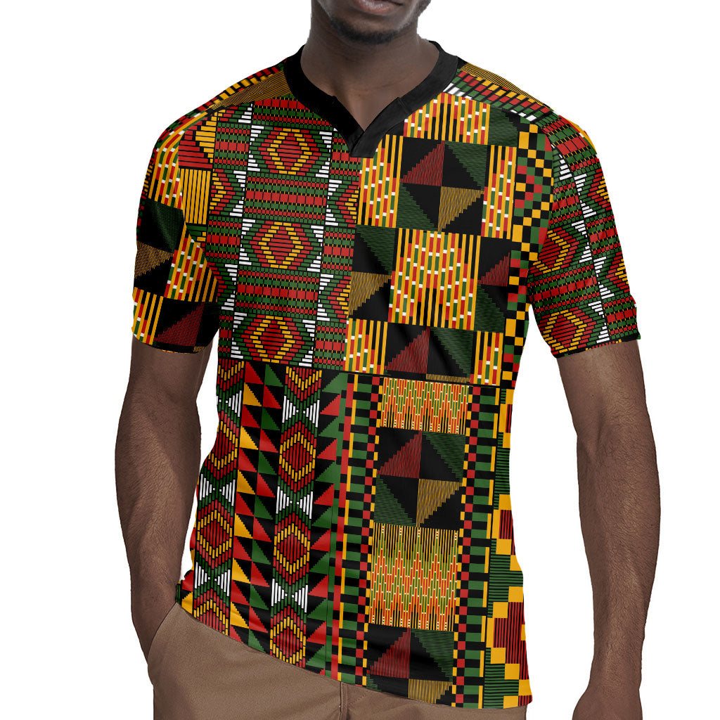 African American Quilt Kente Fusion Rugby Jersey Version 2