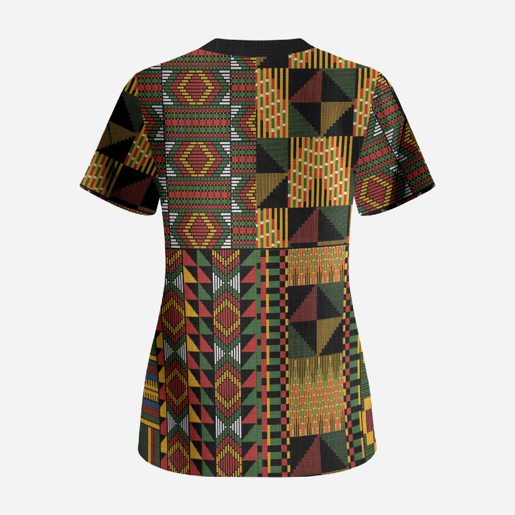 African American Quilt Kente Fusion Scrub Top Version 2