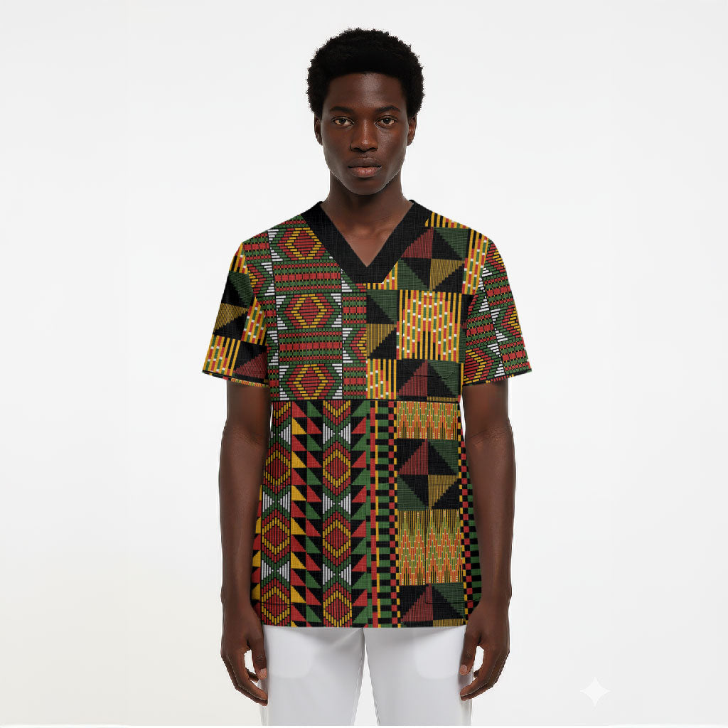 African American Quilt Kente Fusion Scrub Top Version 2