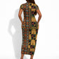 African American Quilt Kente Fusion Short Sleeve Bodycon Dress Version 2