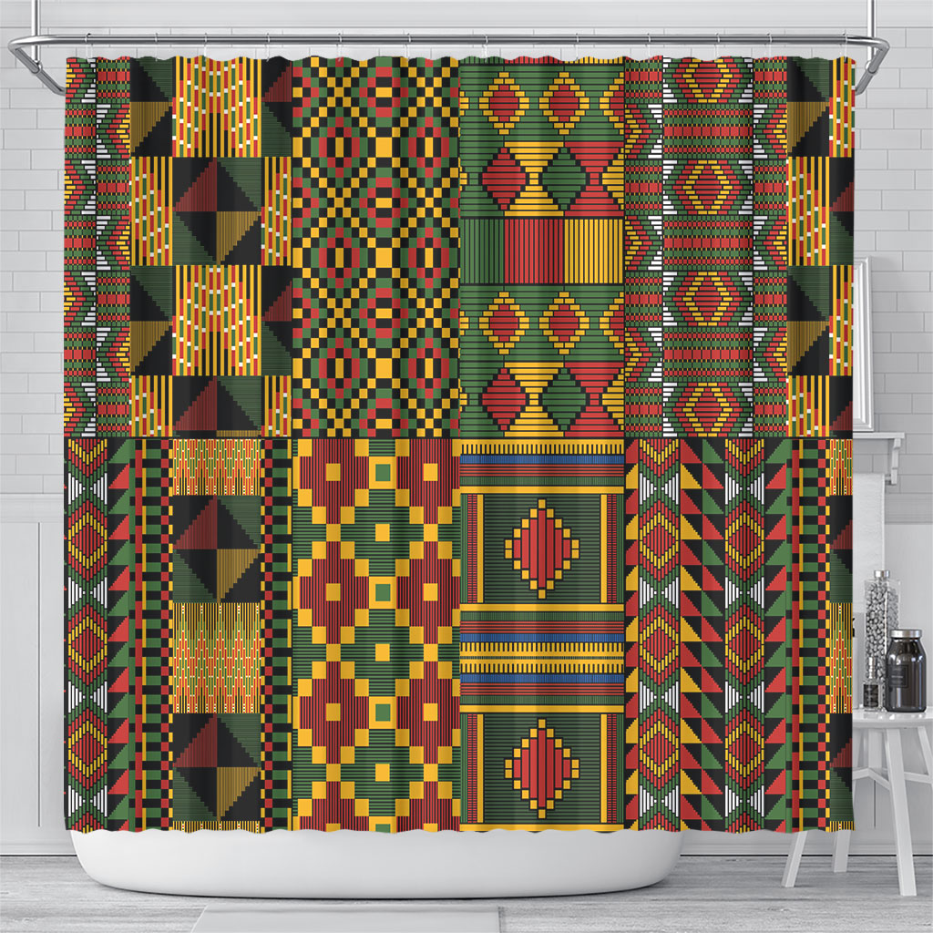 African American Quilt Kente Fusion Shower Curtain Version 2