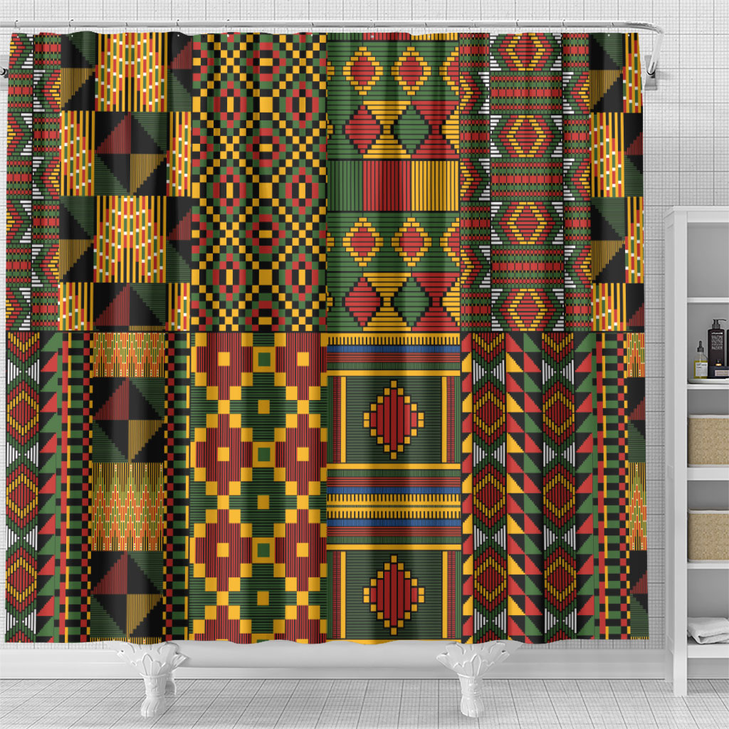 African American Quilt Kente Fusion Shower Curtain Version 2