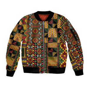 African American Quilt Kente Fusion Sleeve Zip Bomber Jacket Version 2