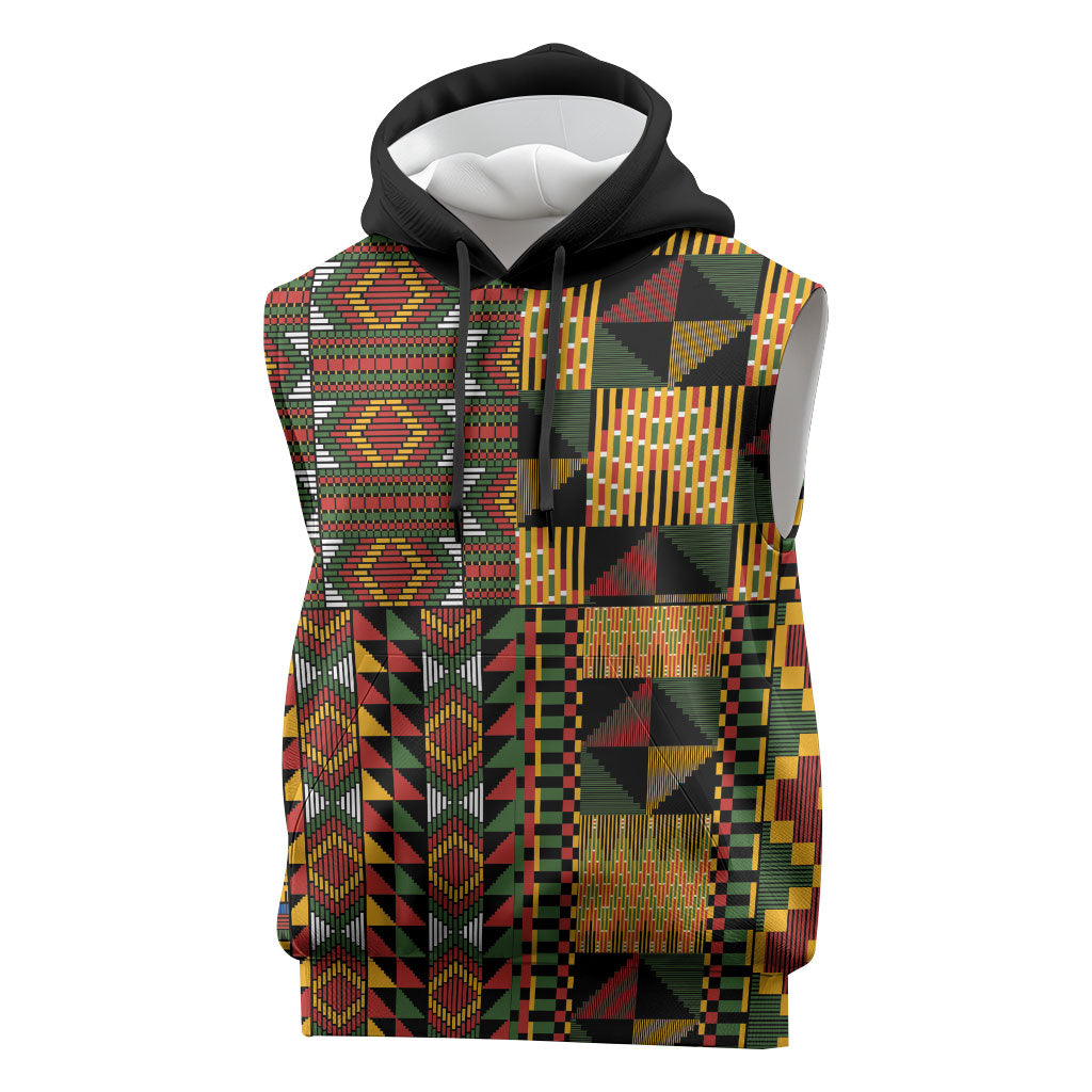 African American Quilt Kente Fusion Sleeveless Hoodie Version 2