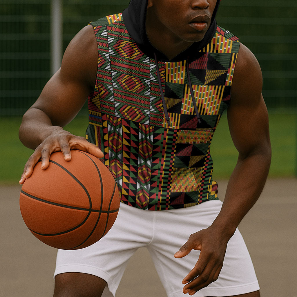 African American Quilt Kente Fusion Sleeveless Hoodie Version 2