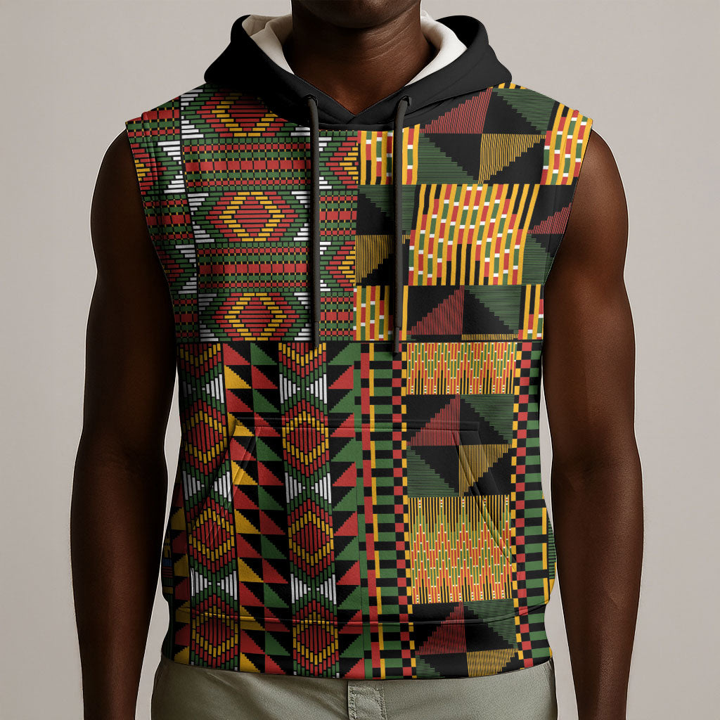 African American Quilt Kente Fusion Sleeveless Hoodie Version 2