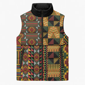 African American Quilt Kente Fusion Sleeveless Puffer Jacket Version 2