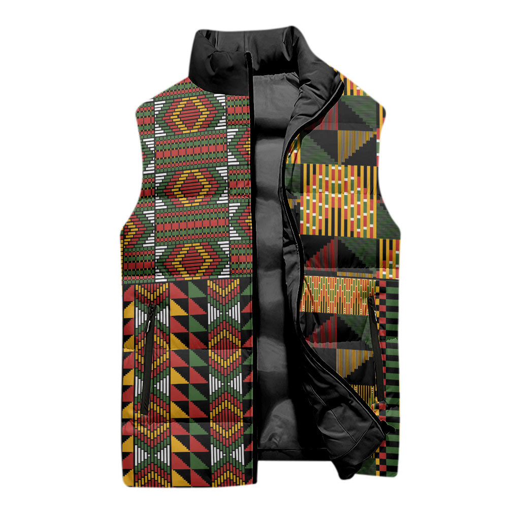 African American Quilt Kente Fusion Sleeveless Puffer Jacket Version 2
