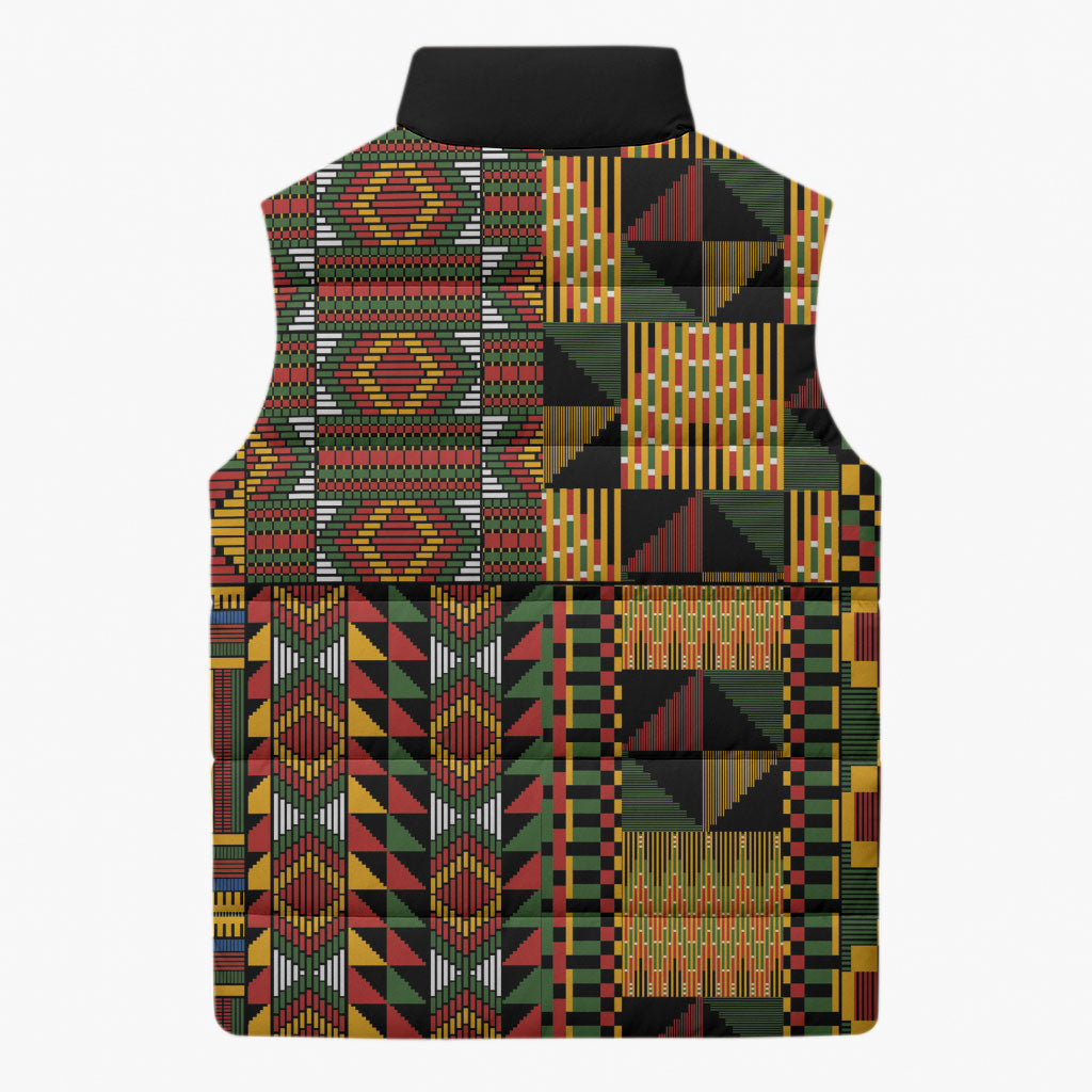 African American Quilt Kente Fusion Sleeveless Puffer Jacket Version 2