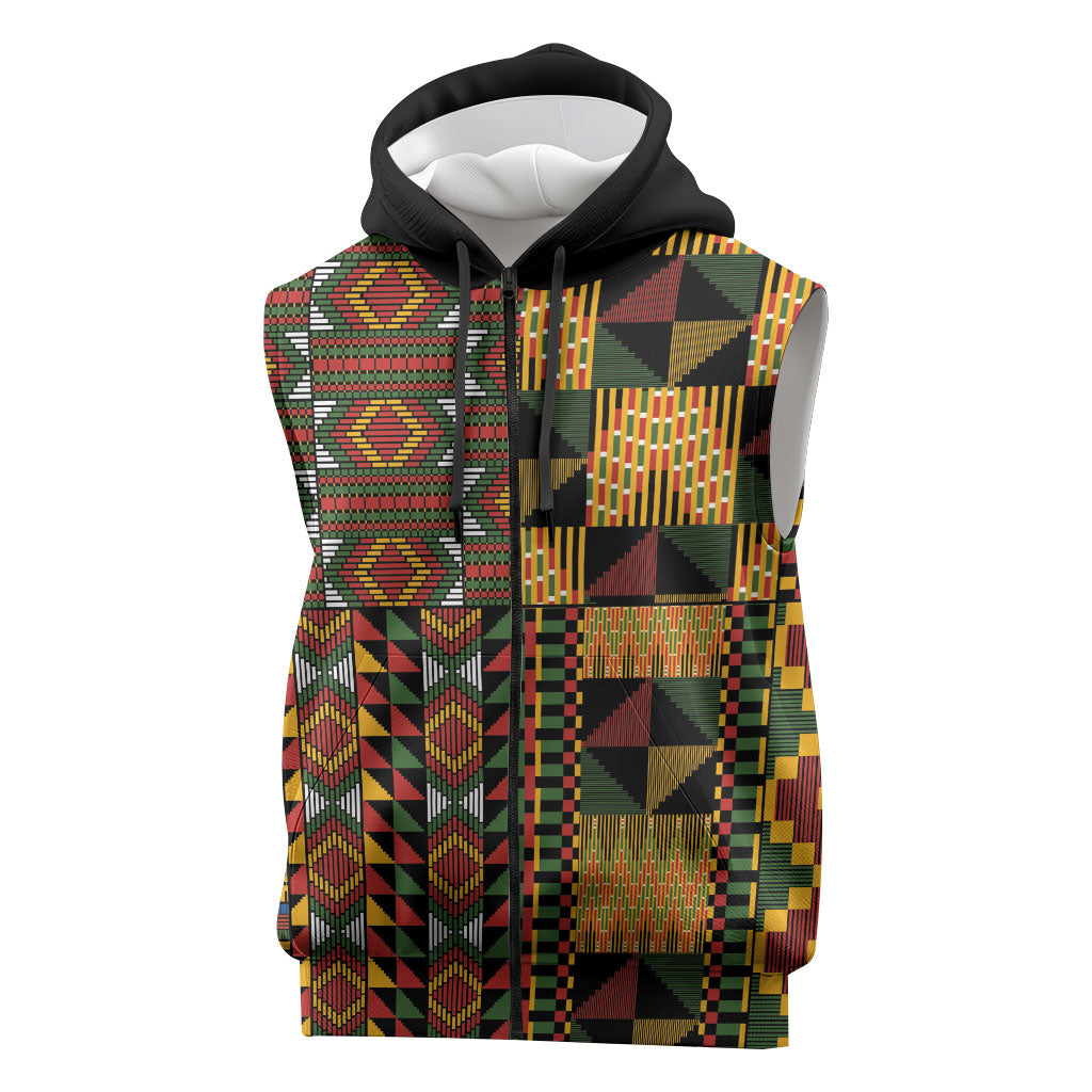 African American Quilt Kente Fusion Sleeveless Zip Hoodie Version 2