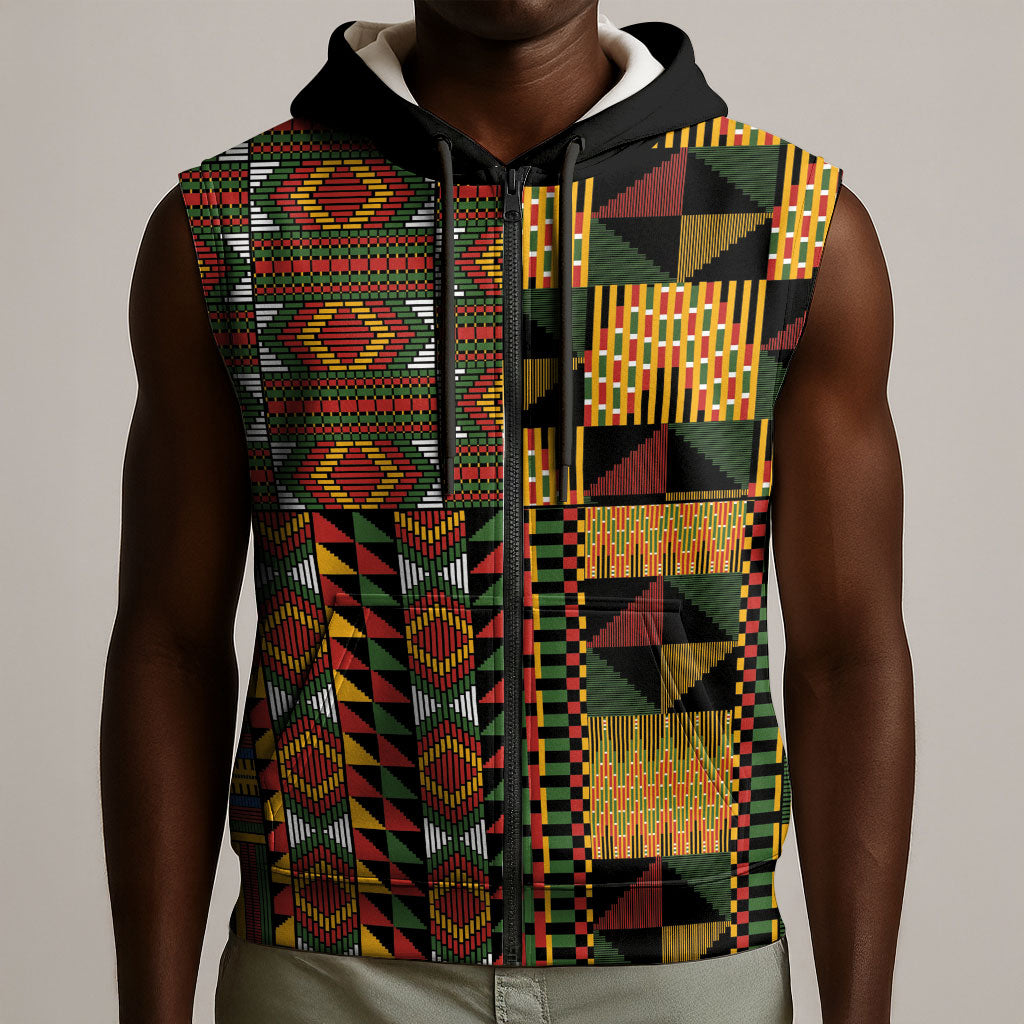 African American Quilt Kente Fusion Sleeveless Zip Hoodie Version 2
