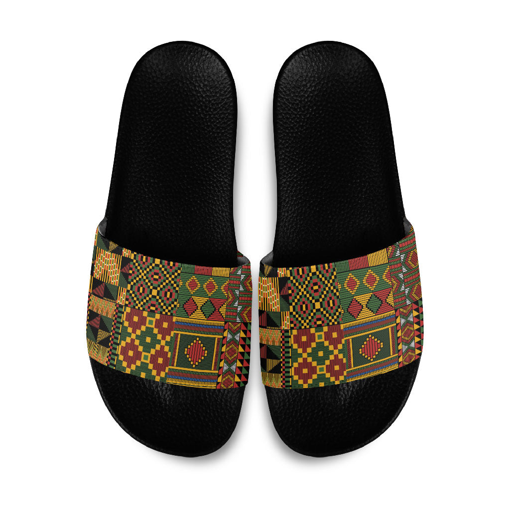 African American Quilt Kente Fusion Slide Sandals Version 2