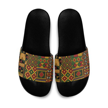 African American Quilt Kente Fusion Slide Sandals Version 2
