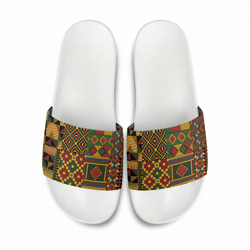 African American Quilt Kente Fusion Slide Sandals Version 2