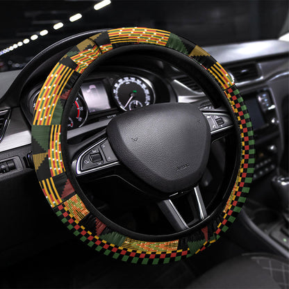 African American Quilt Kente Fusion Steering Wheel Cover Version 2