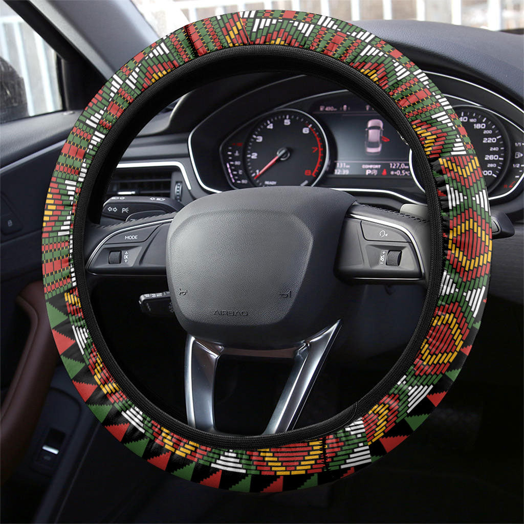 African American Quilt Kente Fusion Steering Wheel Cover Version 2
