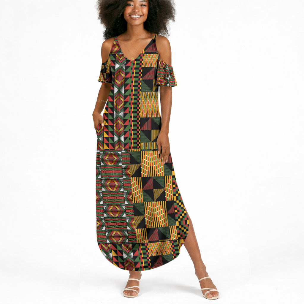 African American Quilt Kente Fusion Summer Maxi Dress Version 2