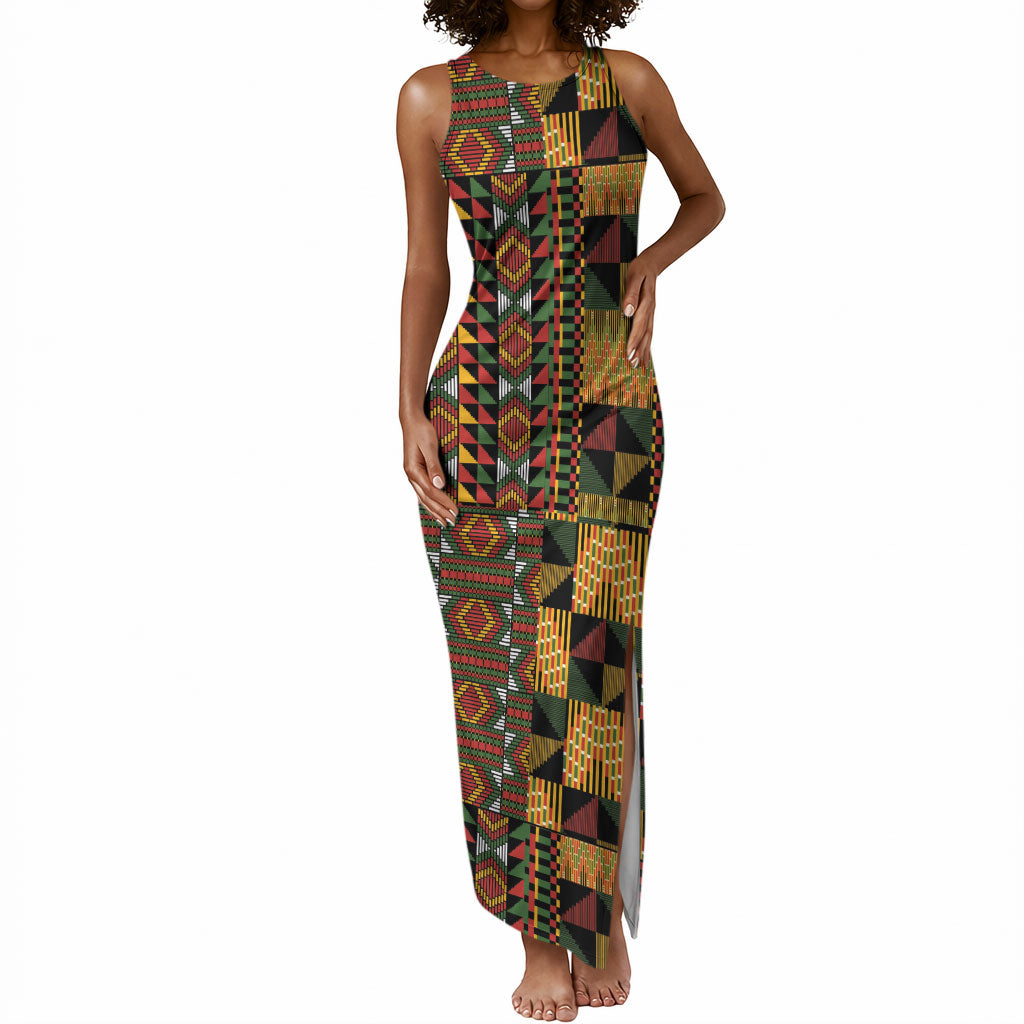 African American Quilt Kente Fusion Tank Maxi Dress Version 2