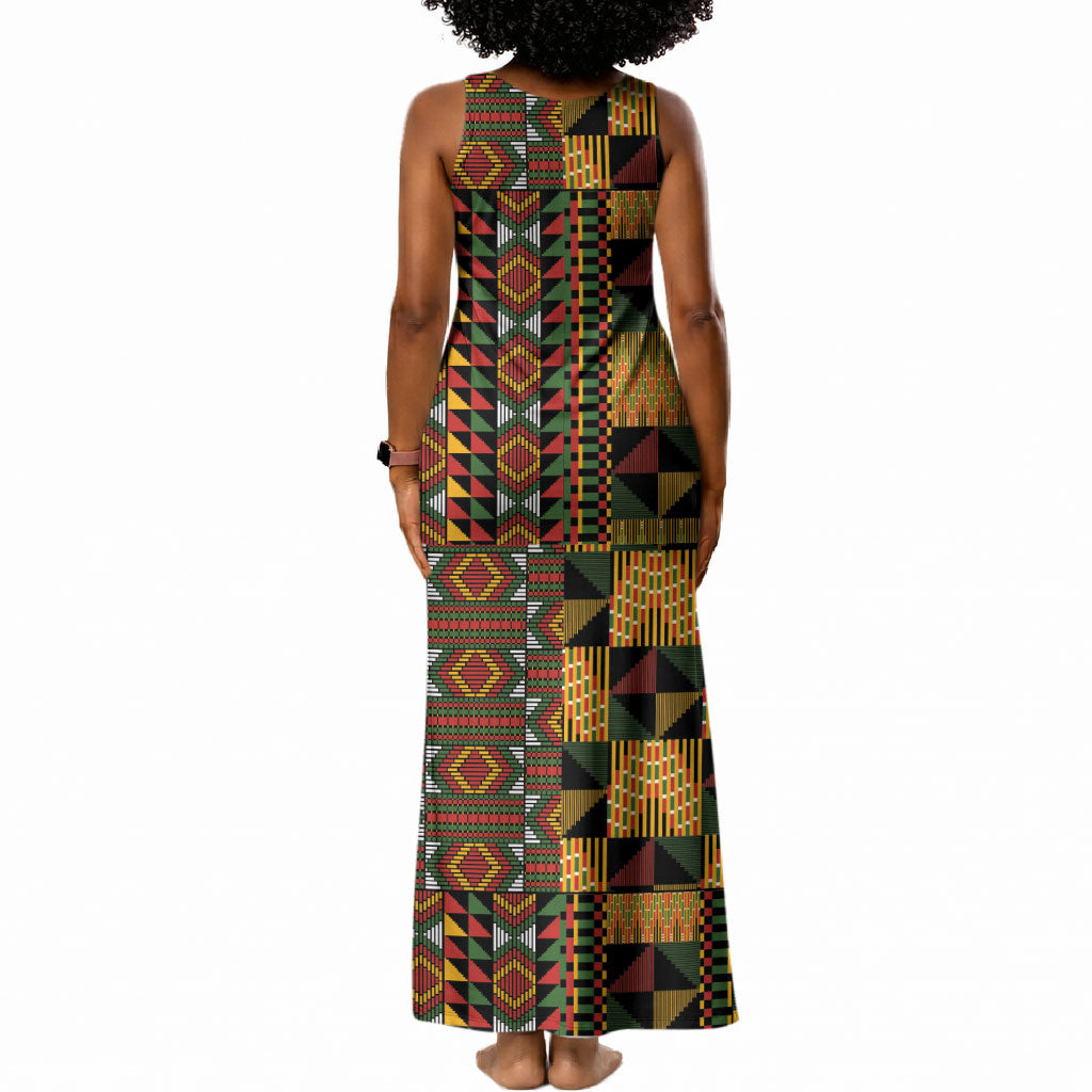 African American Quilt Kente Fusion Tank Maxi Dress Version 2