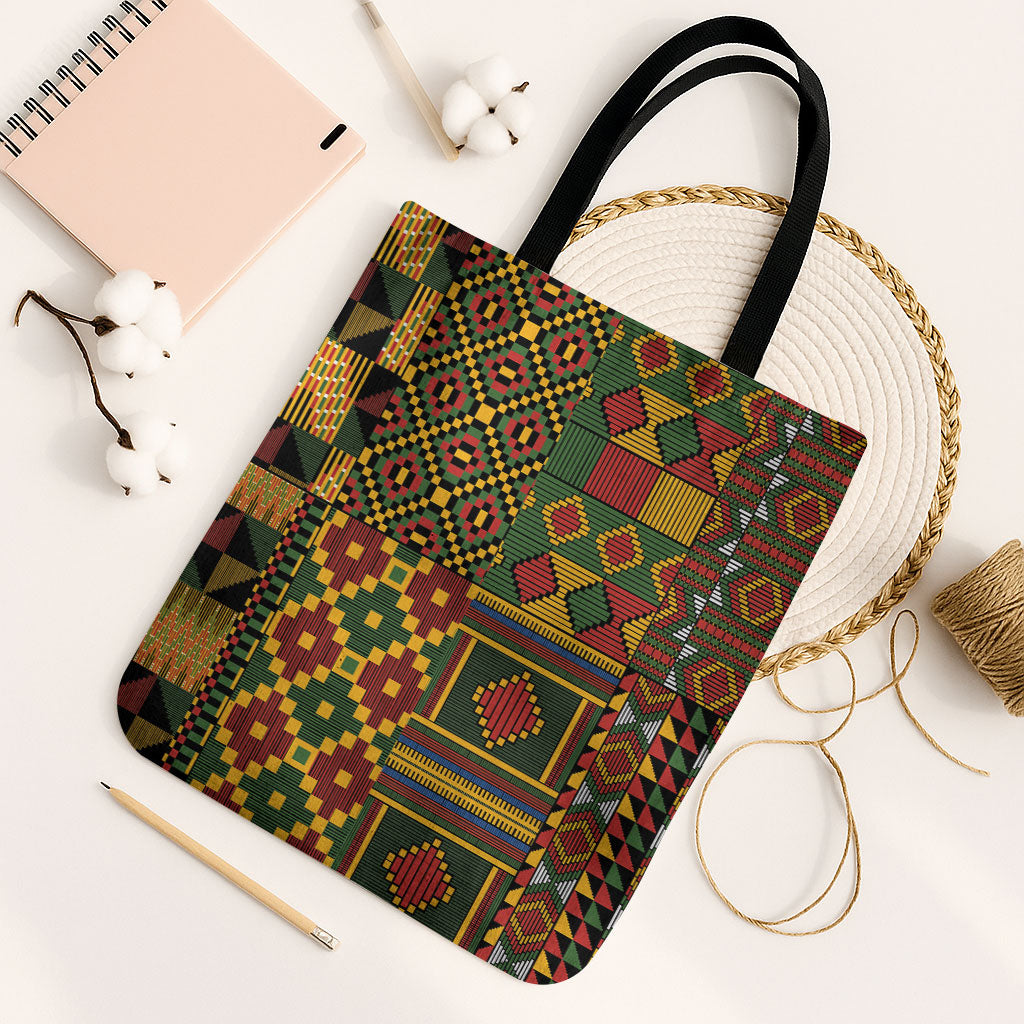 African American Quilt Kente Fusion Tote Bag Version 2