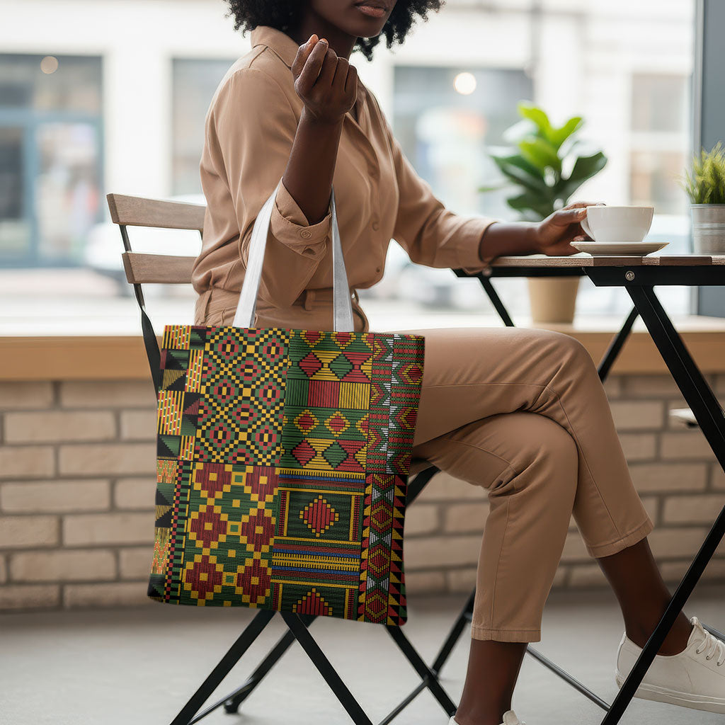 African American Quilt Kente Fusion Tote Bag Version 2