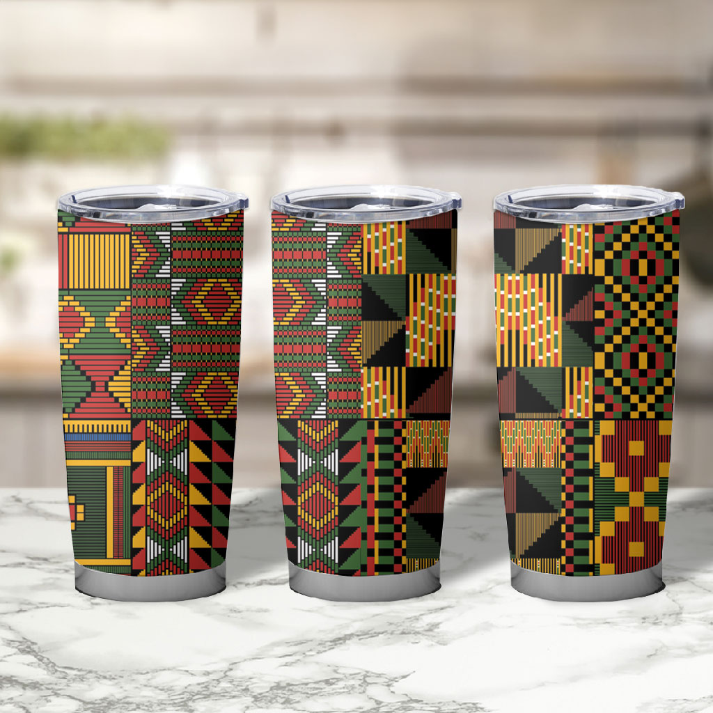 African American Quilt Kente Fusion Tumbler Cup Version 2