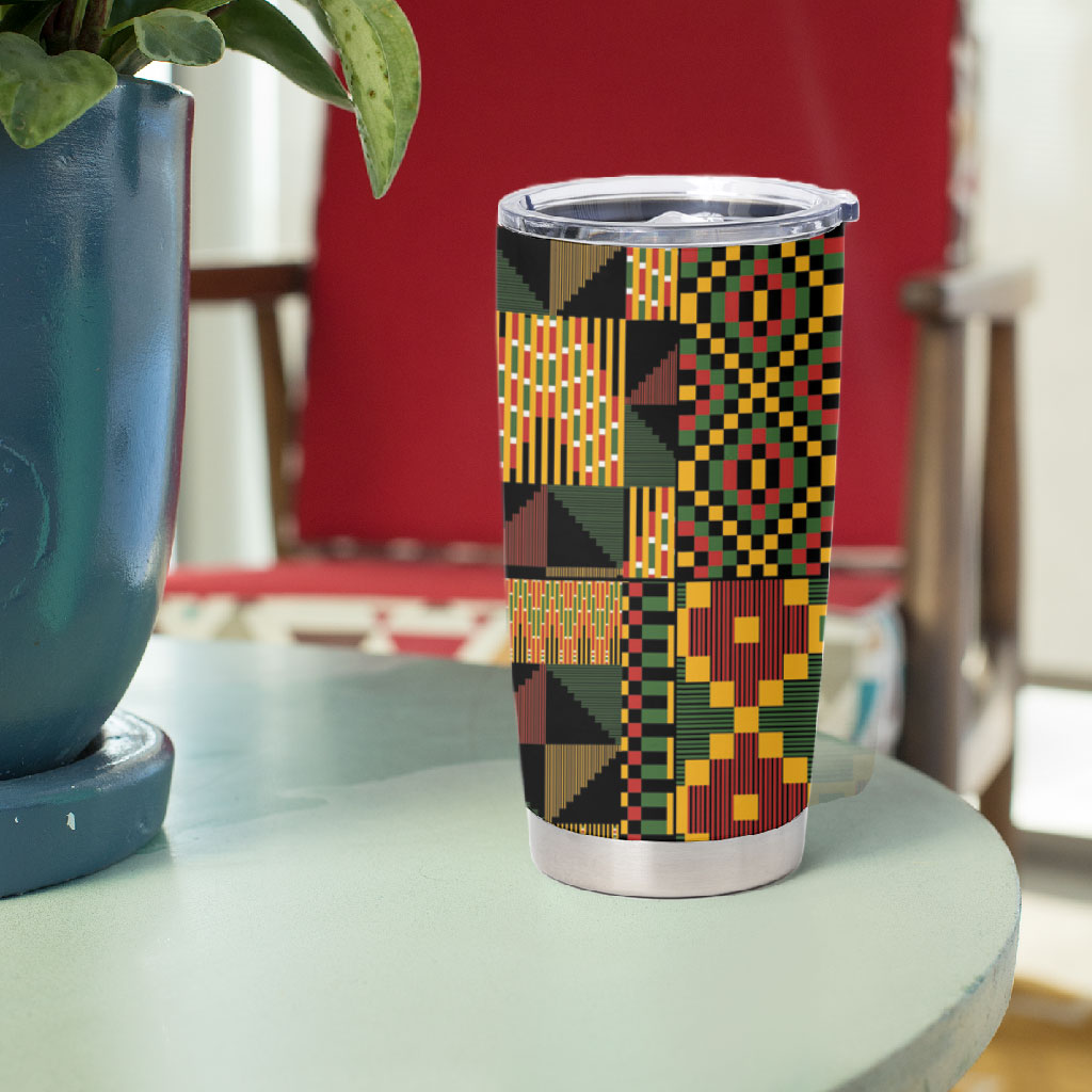 African American Quilt Kente Fusion Tumbler Cup Version 2