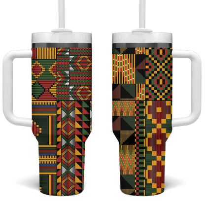African American Quilt Kente Fusion Tumbler With Handle Version 2