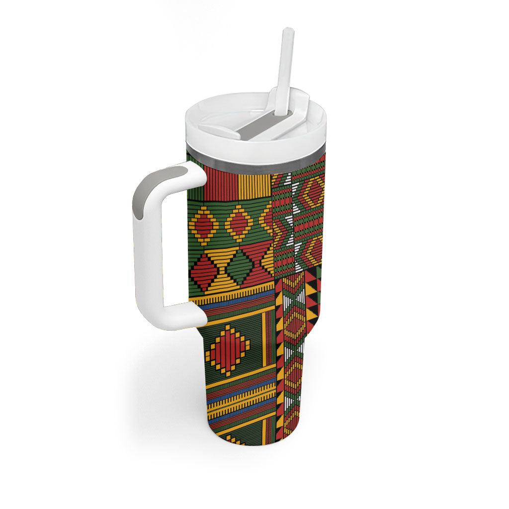 African American Quilt Kente Fusion Tumbler With Handle Version 2