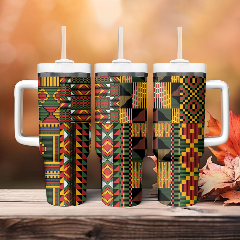 African American Quilt Kente Fusion Tumbler With Handle Version 2