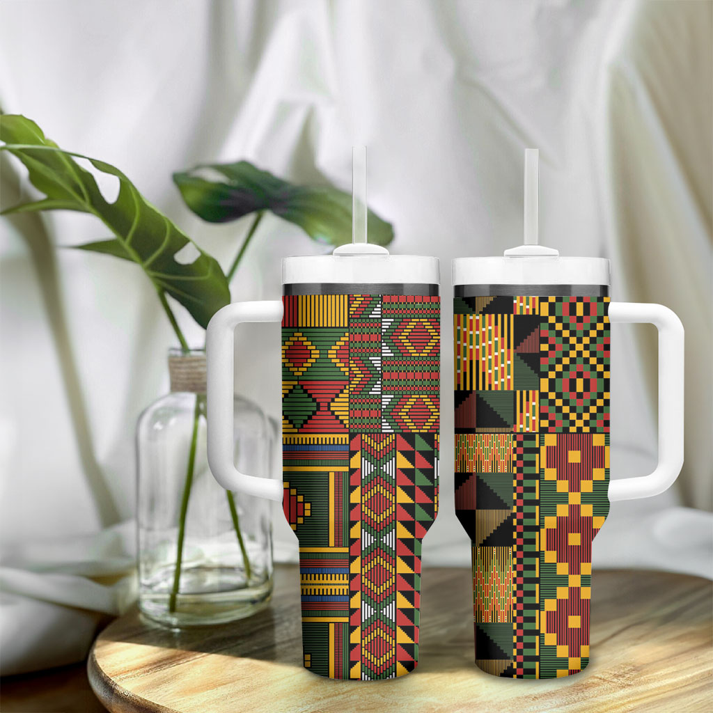African American Quilt Kente Fusion Tumbler With Handle Version 2