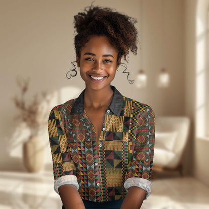 African American Quilt Kente Fusion Women Casual Shirt Version 2