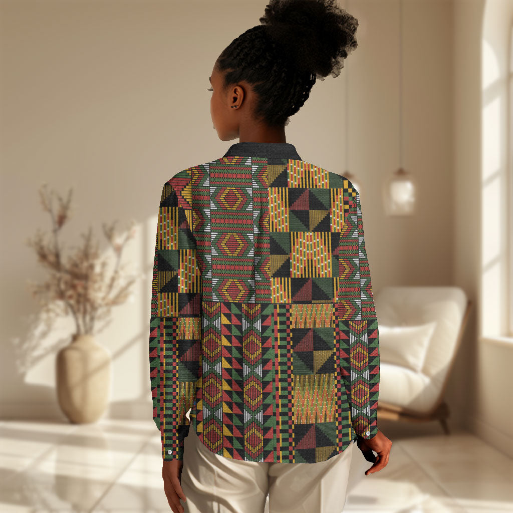 African American Quilt Kente Fusion Women Casual Shirt Version 2