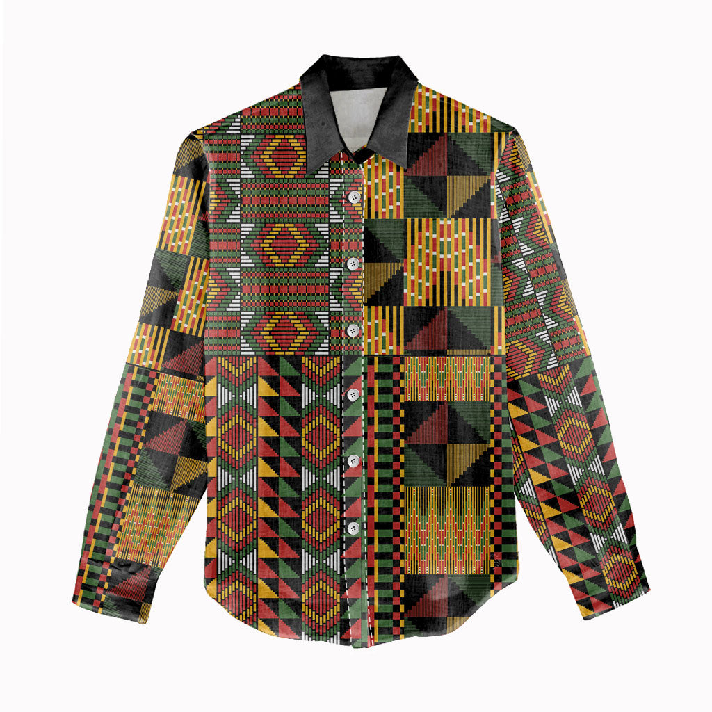 African American Quilt Kente Fusion Women Casual Shirt Version 2