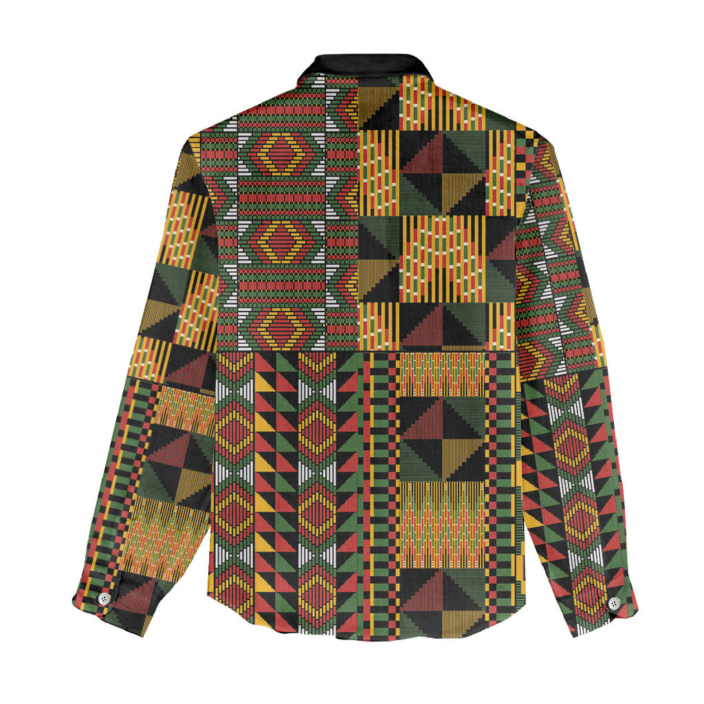 African American Quilt Kente Fusion Women Casual Shirt Version 2