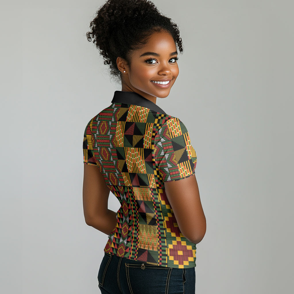 African American Quilt Kente Fusion Women Polo Shirt Version 2