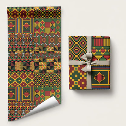 African American Quilt Kente Fusion Wrapping Paper Version 2