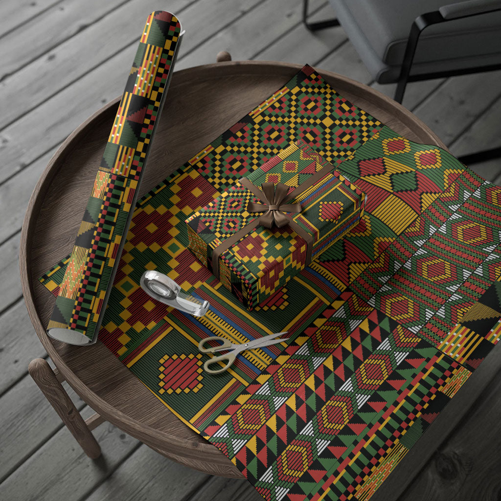 African American Quilt Kente Fusion Wrapping Paper Version 2