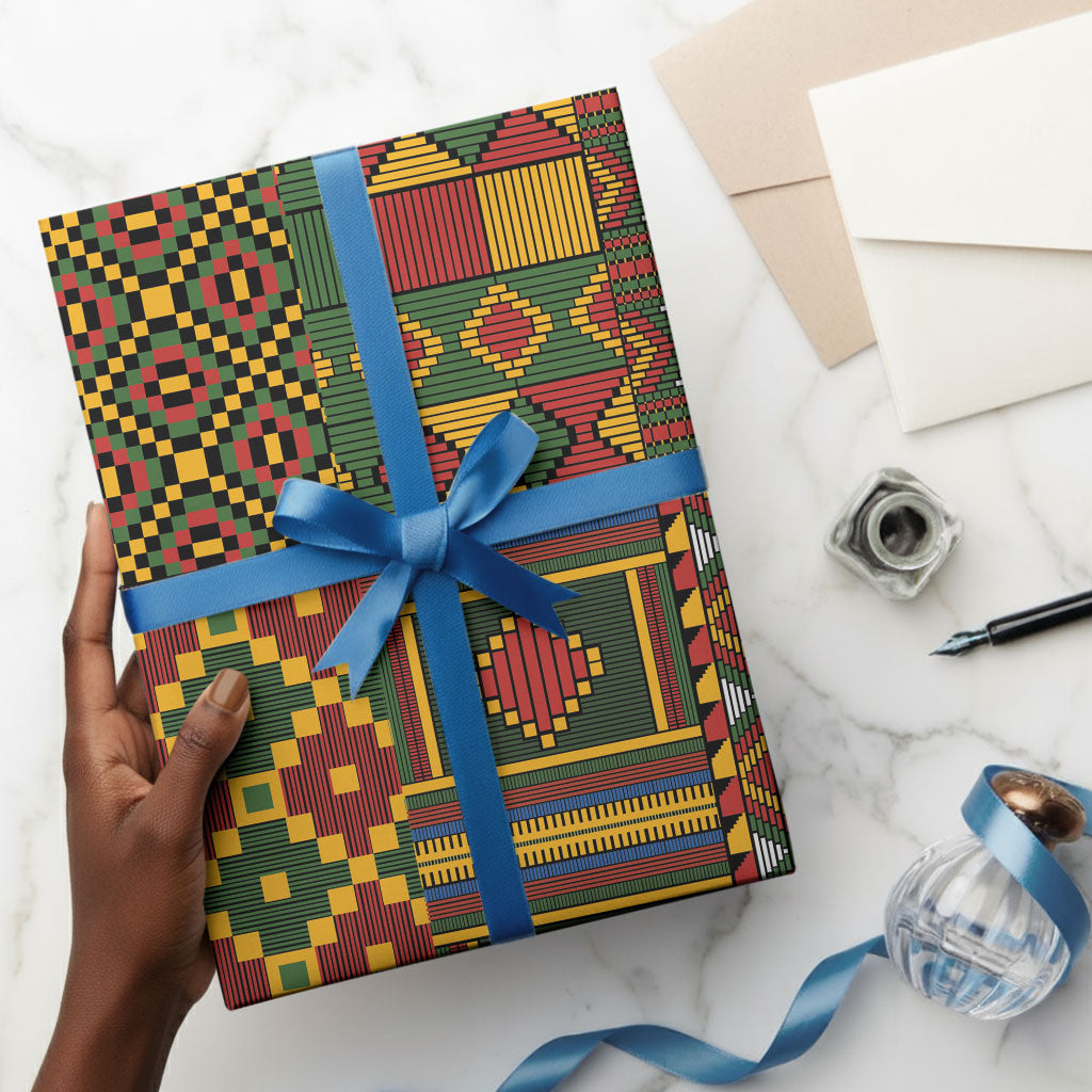 African American Quilt Kente Fusion Wrapping Paper Version 2