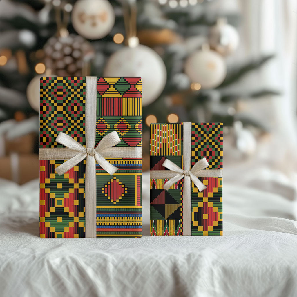 African American Quilt Kente Fusion Wrapping Paper Version 2