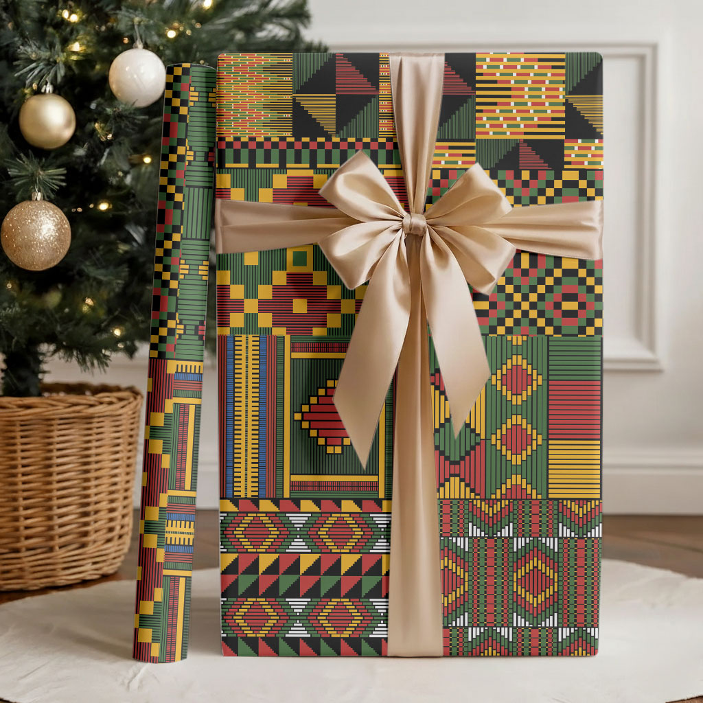 African American Quilt Kente Fusion Wrapping Paper Version 2