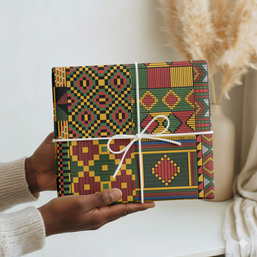 African American Quilt Kente Fusion Wrapping Paper Version 2