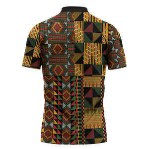 African American Quilt Kente Fusion Zipper Polo Shirt Version 2