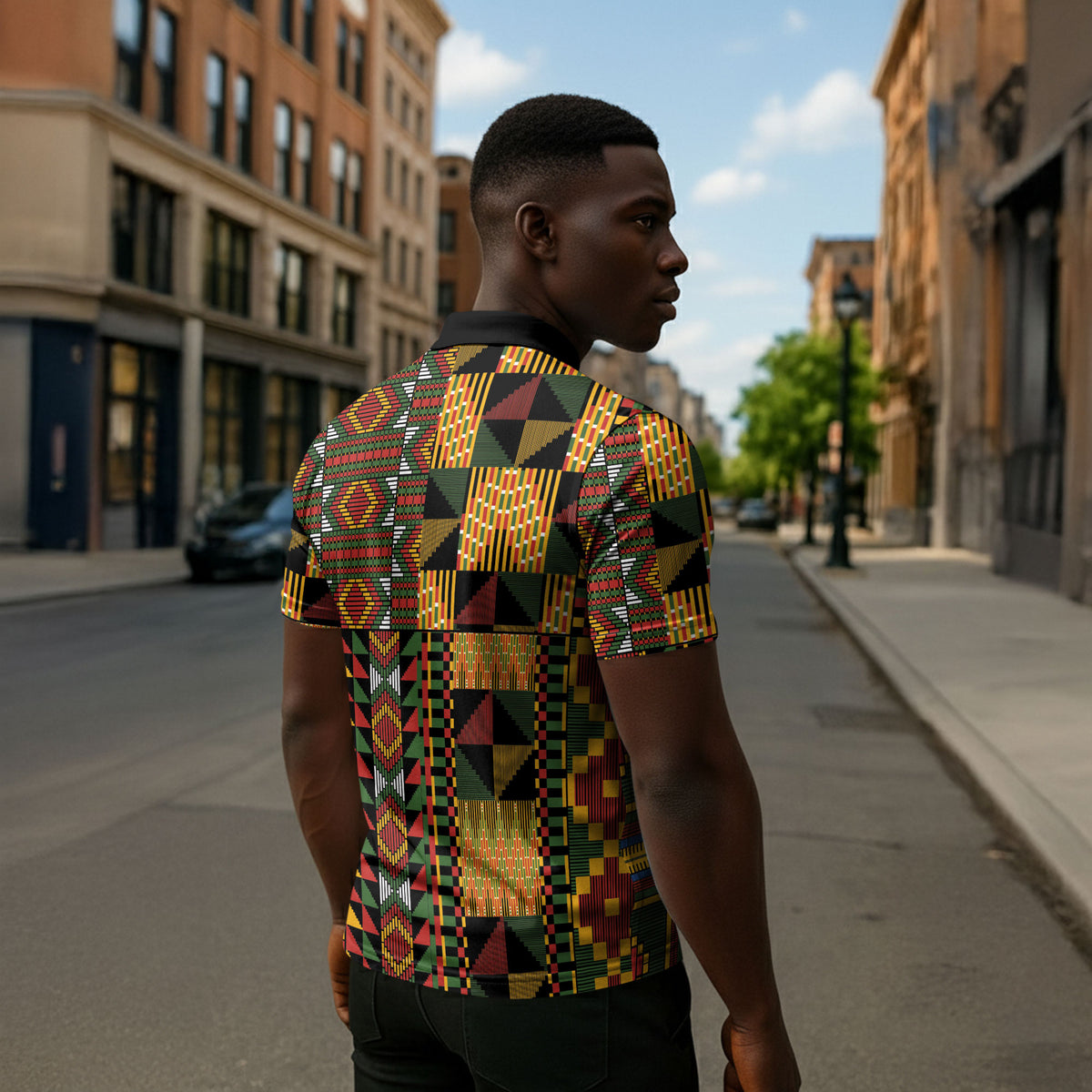 African American Quilt Kente Fusion Zipper Polo Shirt Version 2