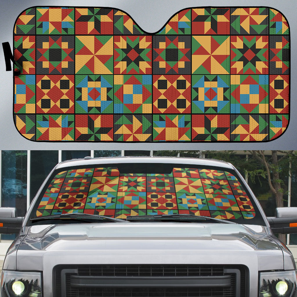 African American Quilt Inspired Auto Sun Shade Freedom Quilt Symbolic Patchwork