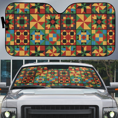 African American Quilt Inspired Auto Sun Shade Freedom Quilt Symbolic Patchwork