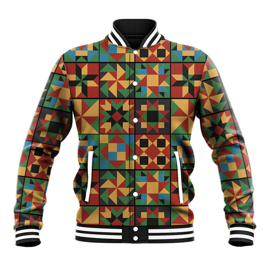 African American Quilt Inspired Baseball Jacket Freedom Quilt Symbolic Patchwork