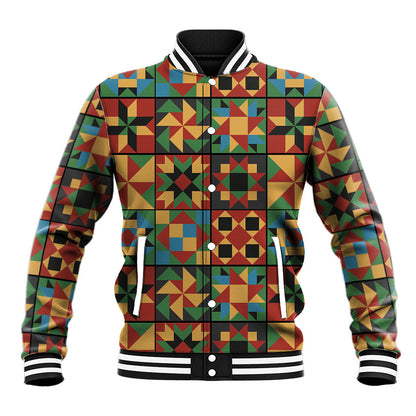 African American Quilt Inspired Baseball Jacket Freedom Quilt Symbolic Patchwork