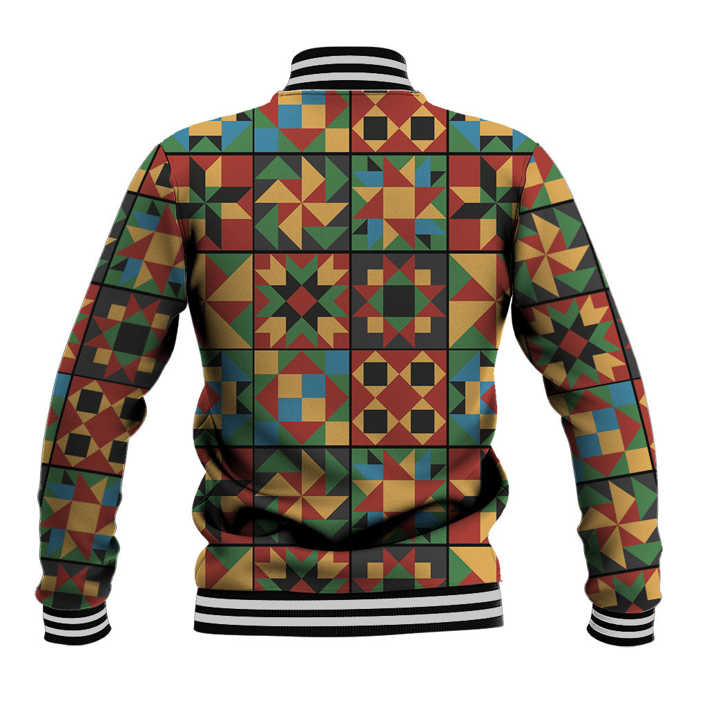 African American Quilt Inspired Baseball Jacket Freedom Quilt Symbolic Patchwork